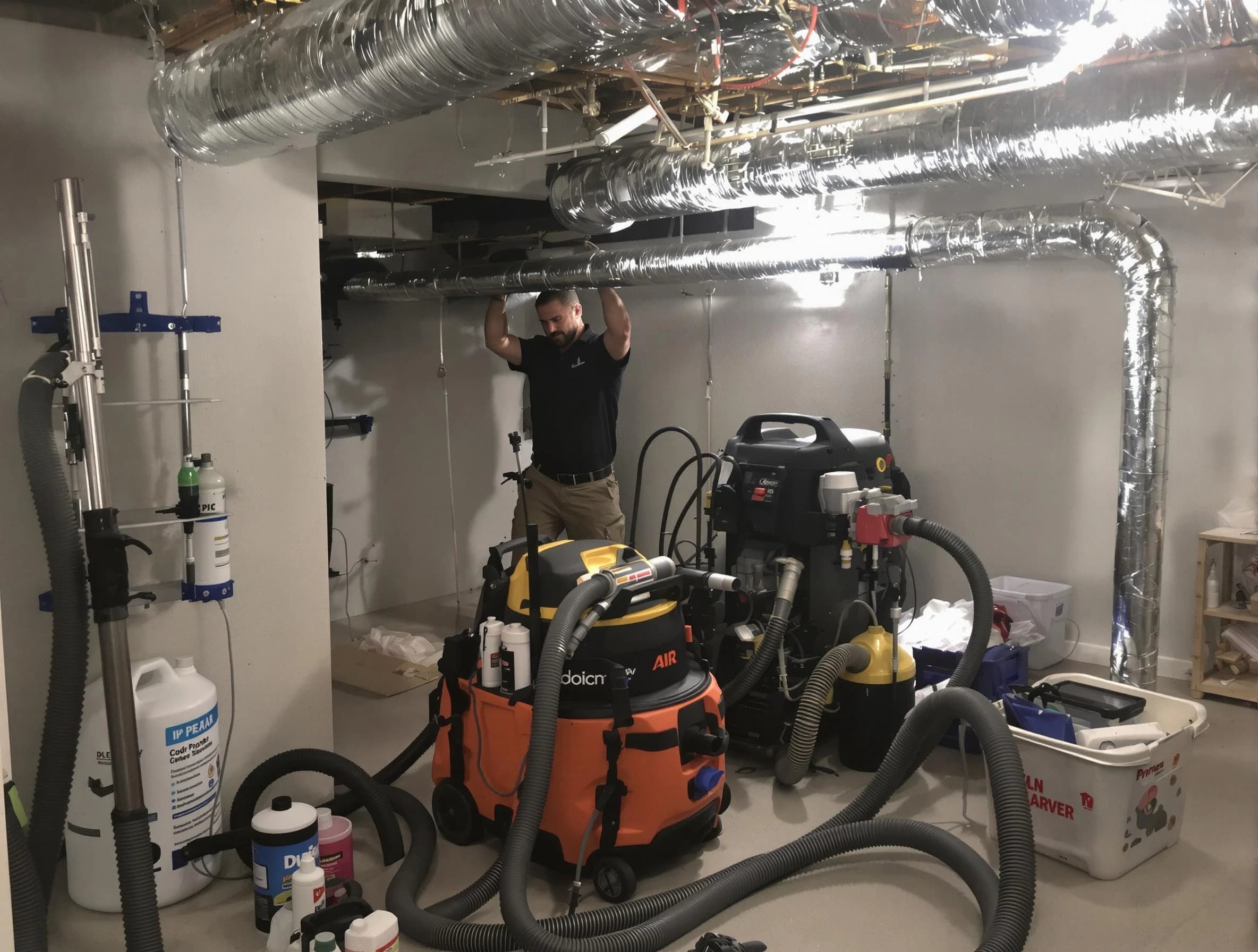 Marlborough Air Duct Cleaning specialist performing professional mold removal from air ducts using safety equipment in Marlborough