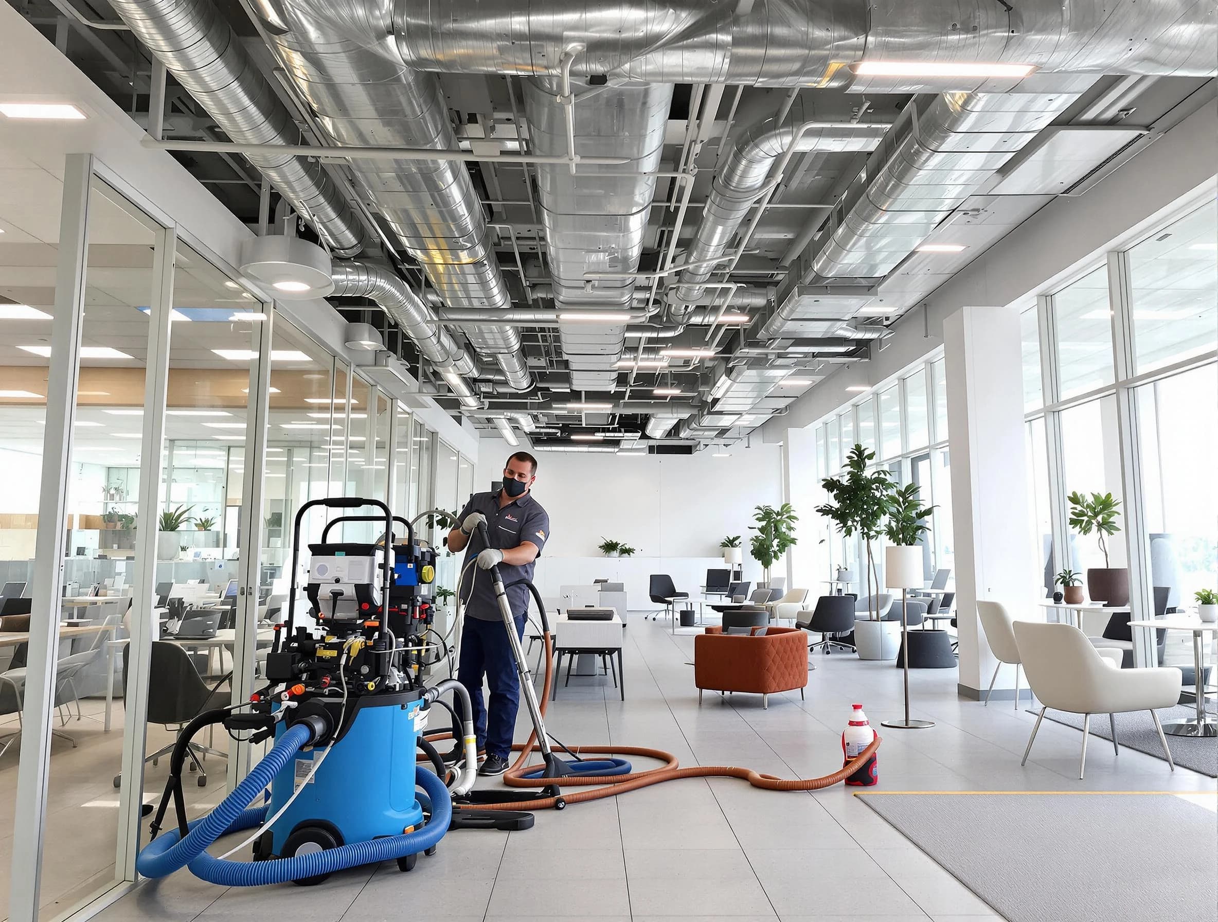 Marlborough Air Duct Cleaning team conducting comprehensive commercial duct cleaning at a business location in Marlborough