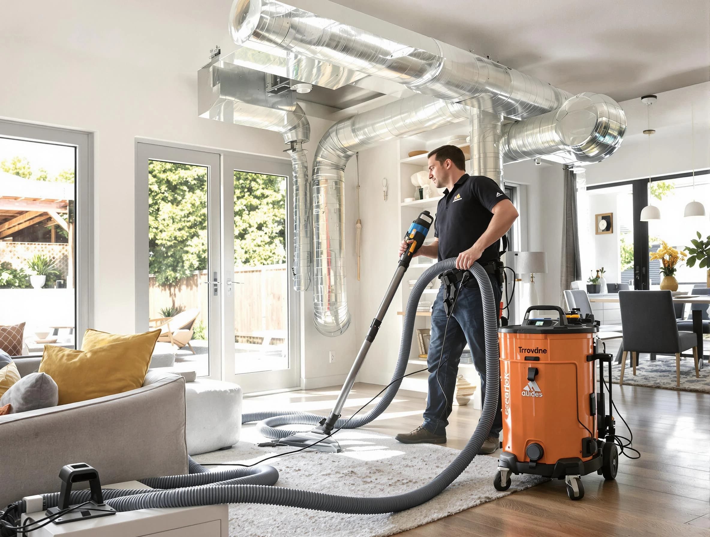 Marlborough Air Duct Cleaning specialist performing thorough residential duct cleaning using advanced equipment in Marlborough