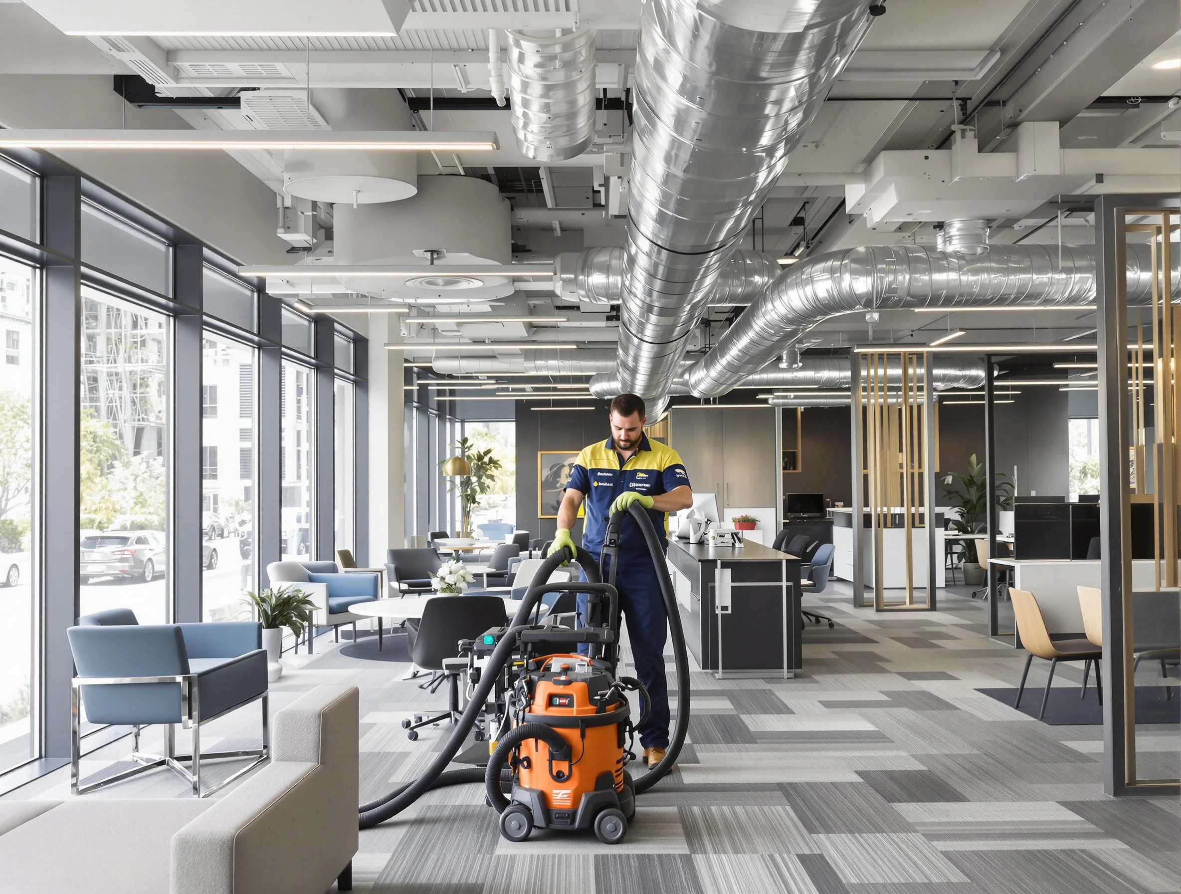 Marlborough Air Duct Cleaning team performing thorough commercial duct cleaning at a Marlborough business center