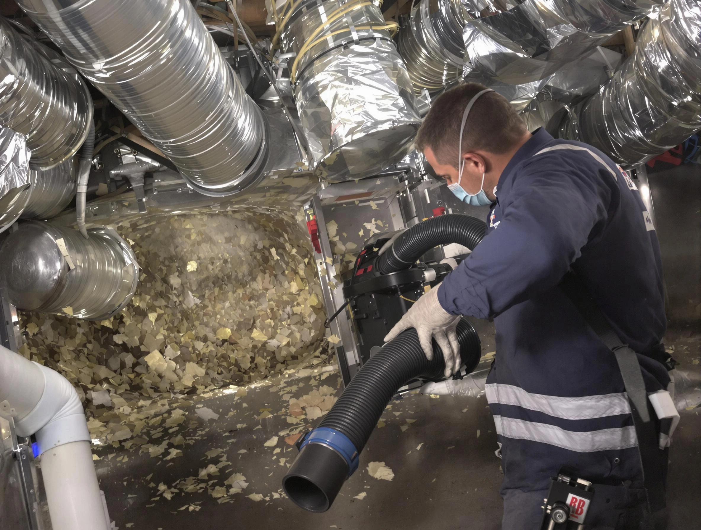 Marlborough Air Duct Cleaning specialist operating negative pressure cleaning equipment for thorough duct maintenance in Marlborough